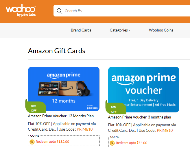 Amazon gift card on Woohoo