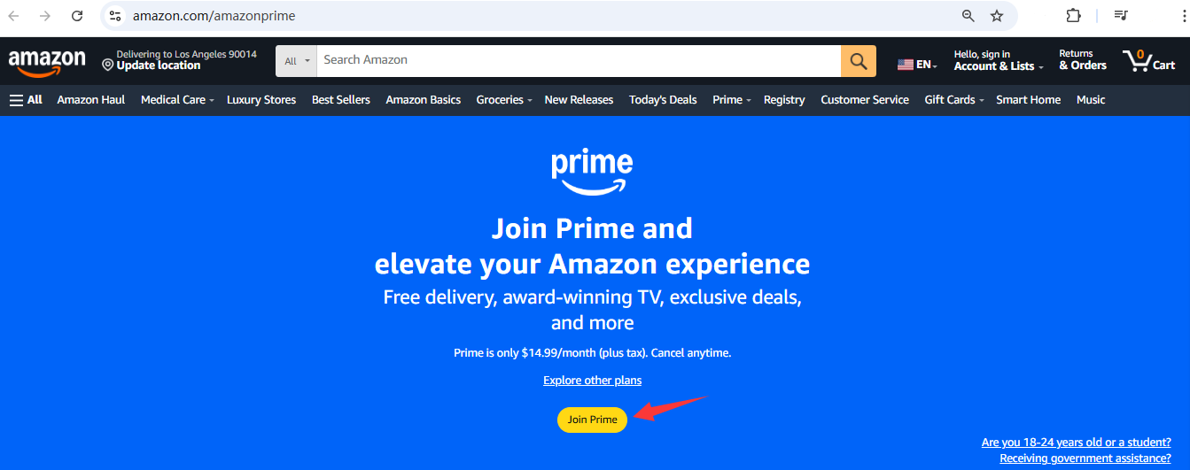 join Amazon Prime free trial