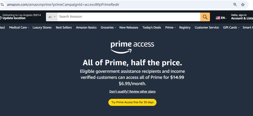 sign up amazon access to get free prime