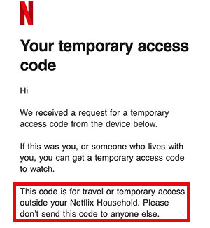 Netflix temporary access code
