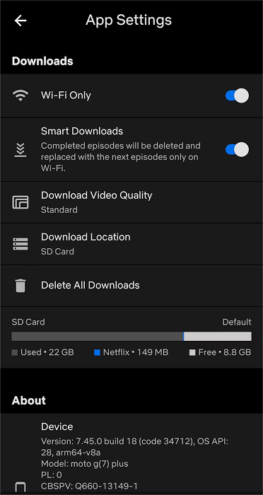 netflix app settings
