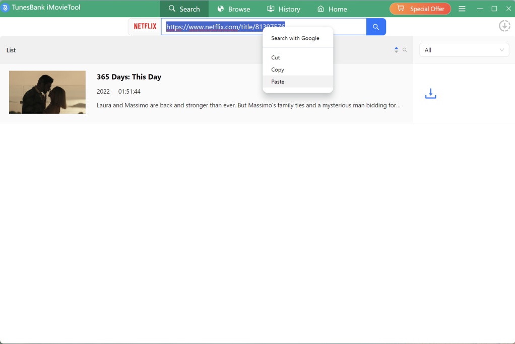 paste Netflix movie url